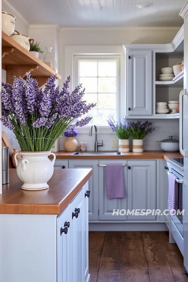 Provencal Charm with Light Blue Cabinets and Shelves