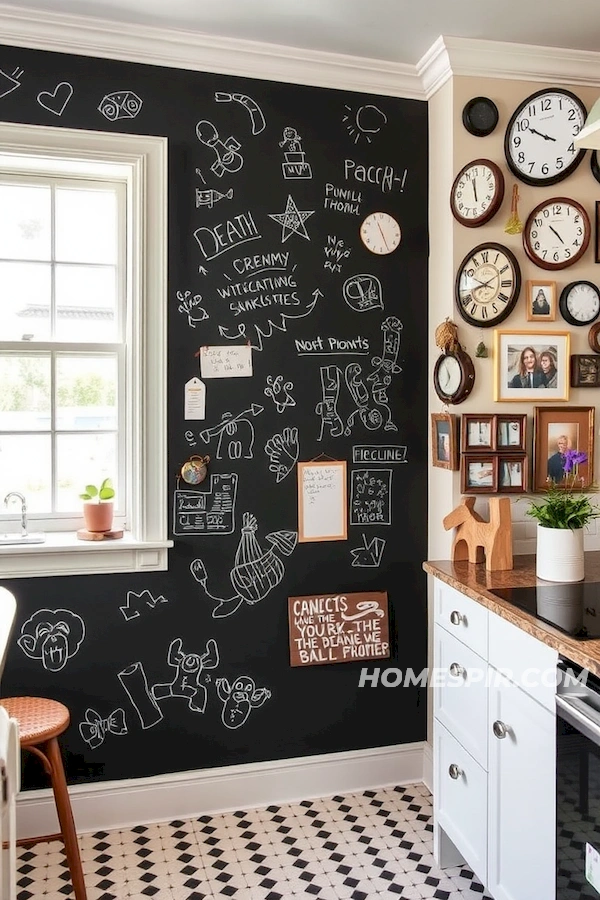 Quirky Clocks and Art Collage in Eclectic Kitchen