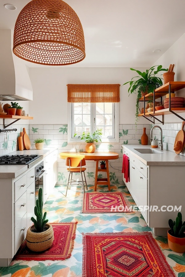 Rattan Lamp and Succulents in Boho Kitchen