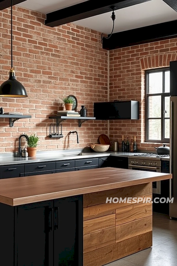 Reclaimed Wood Island in Industrial Kitchen