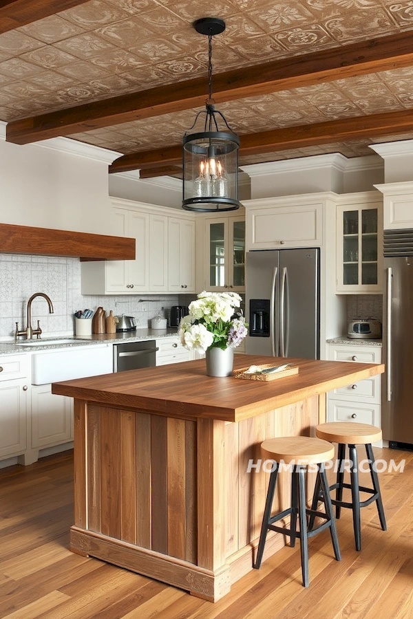 Reclaimed Wood Island in Shabby Chic Kitchen