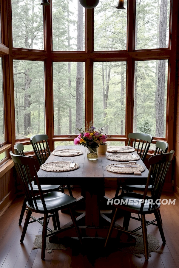 Reclaimed Wood Table in Log Kitchen Nook