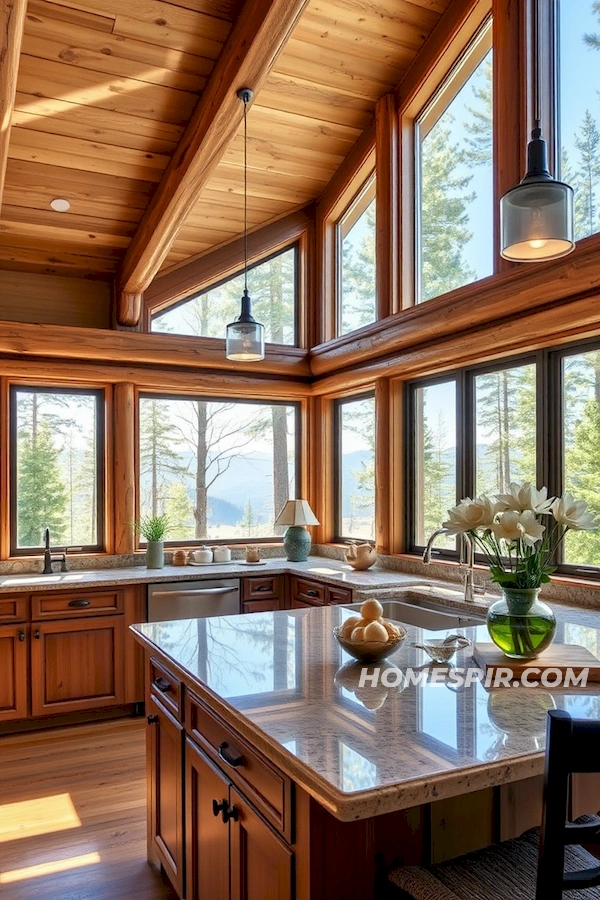 Reflective Surfaces and Natural Views in Kitchen