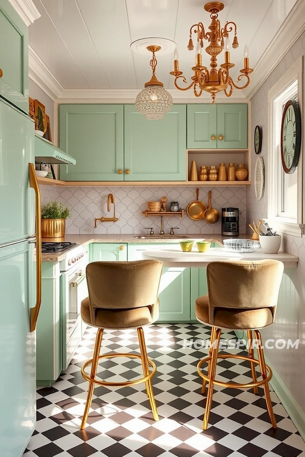 Retro Mint Green Appliances and Gold Accents