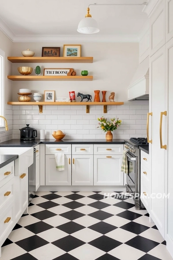 Retro Trinkets on Open Kitchen Shelves