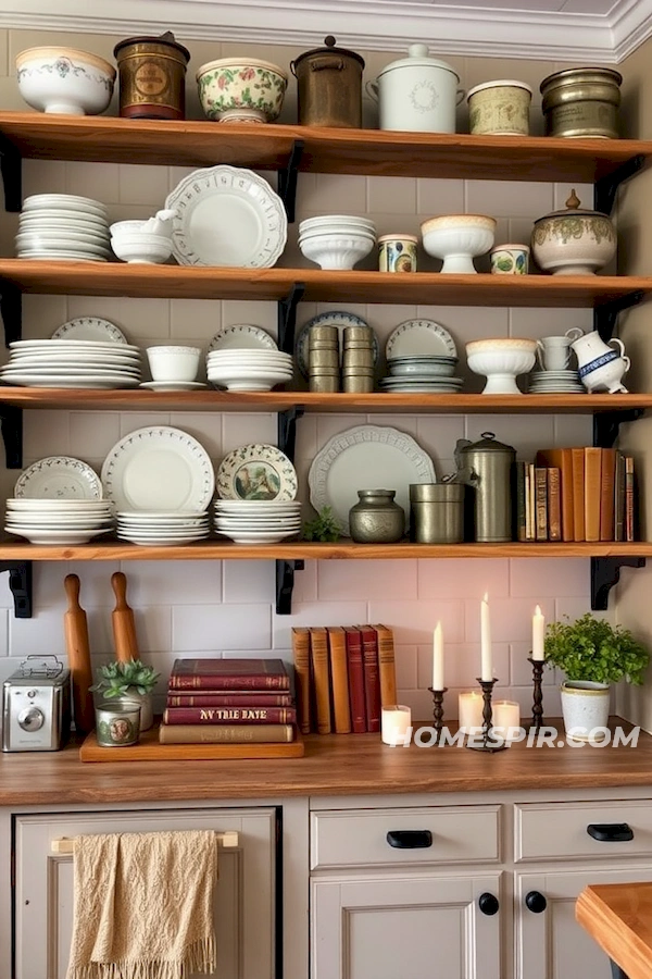 Romantic Touches on Open Shelving with Vintage Pieces