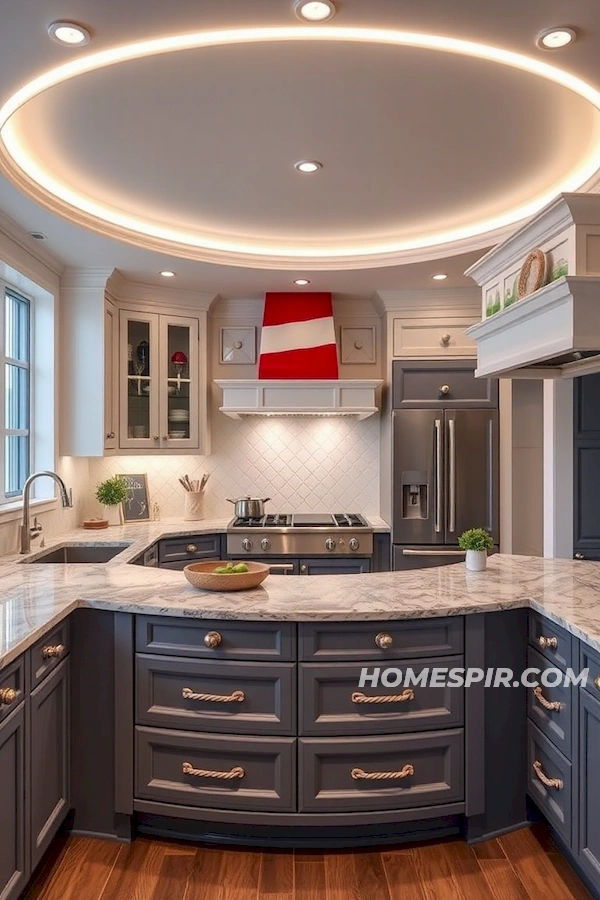 Rope-Patterned Handles in Nautical Kitchen