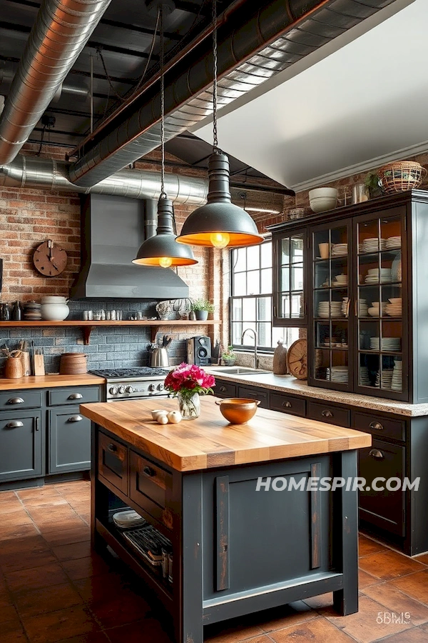 Rugged Ductwork in Eclectic Kitchen Design