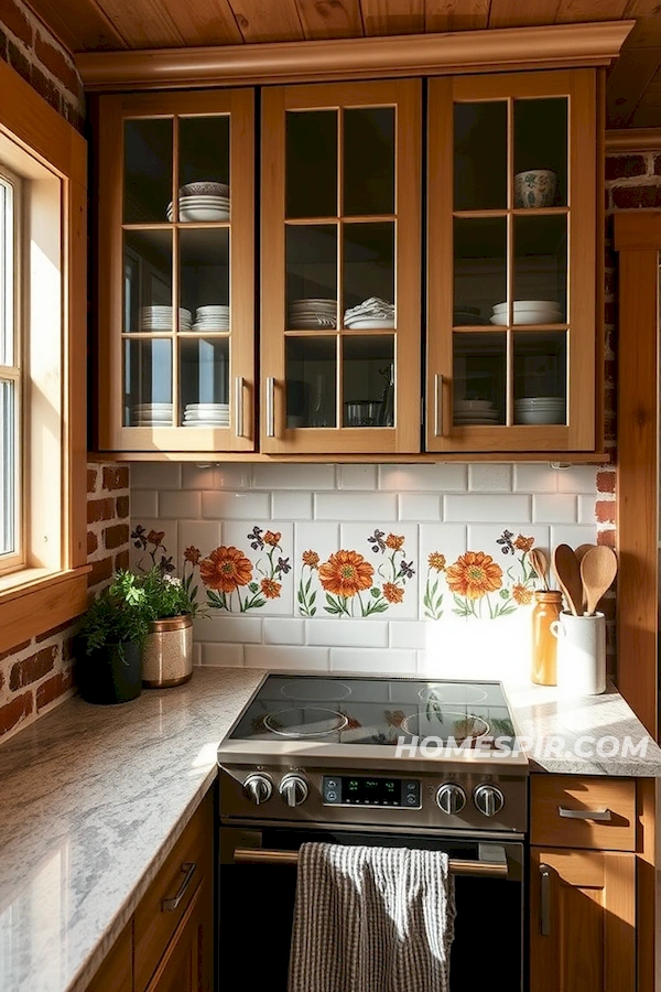 Rustic Brick with Modern Glass Cabinets