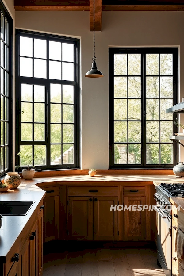 Rustic Cabinets Paired with Handmade Pottery