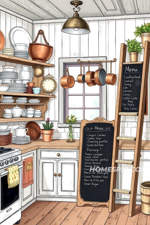 Rustic Decor and Distressed Chalkboard Menu in Kitchen