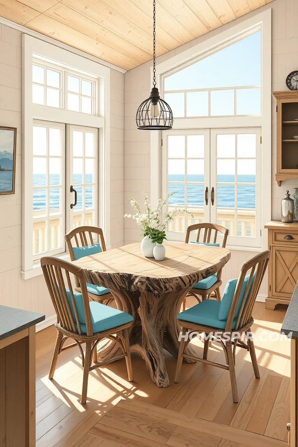 Rustic Driftwood Dining Set with Ocean Views