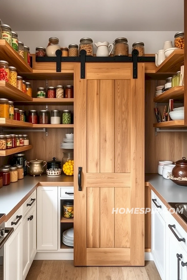 Rustic Iron Handles on Wood Barn Door Pantry