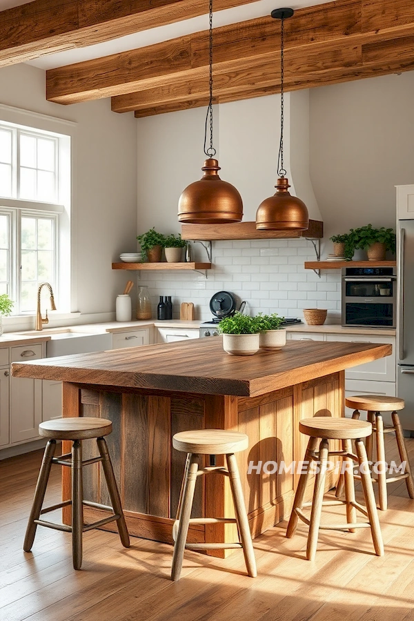 Rustic Island with Vintage Pendant Lights