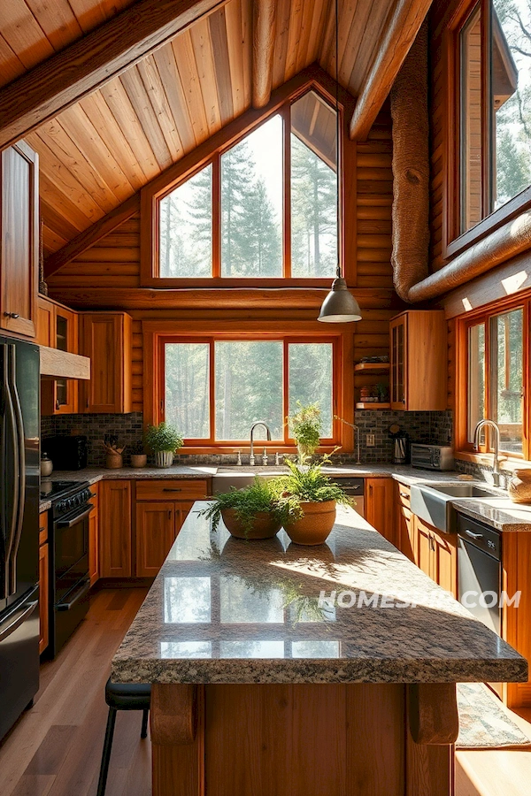 Rustic Modern Kitchen with Forest Views