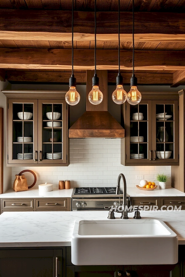 Rustic Modern Kitchen with Glass Cabinets