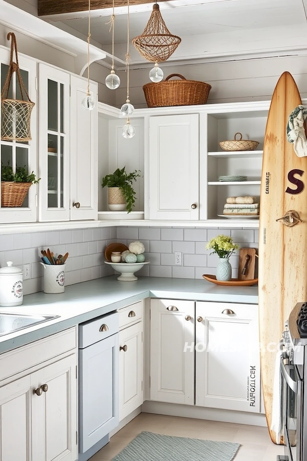 Rustic White Cabinet and Blue Countertops