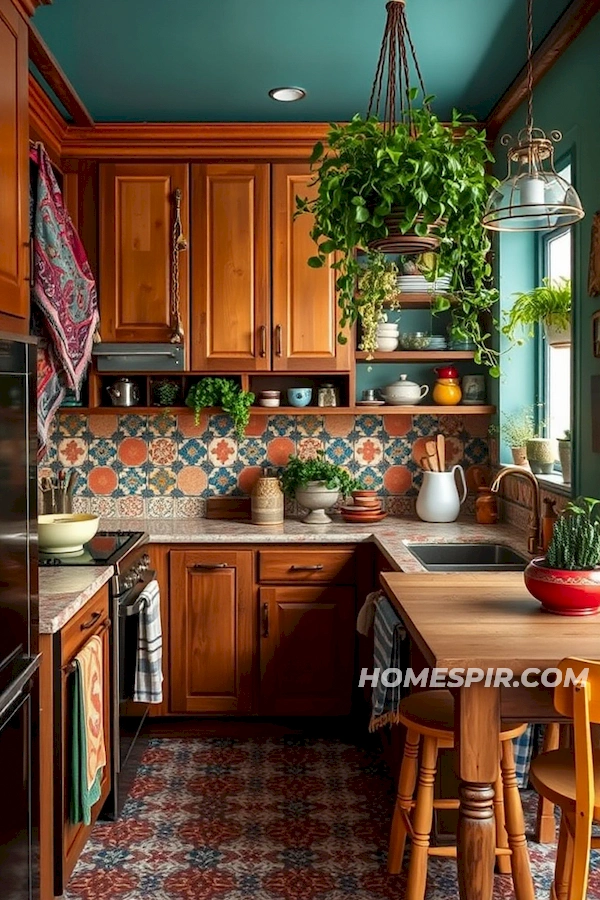 Rustic Wood and Brass Accents in Eclectic Kitchen