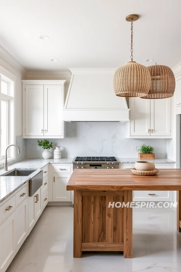 Rustic Wood Island in Bright Coastal Kitchen