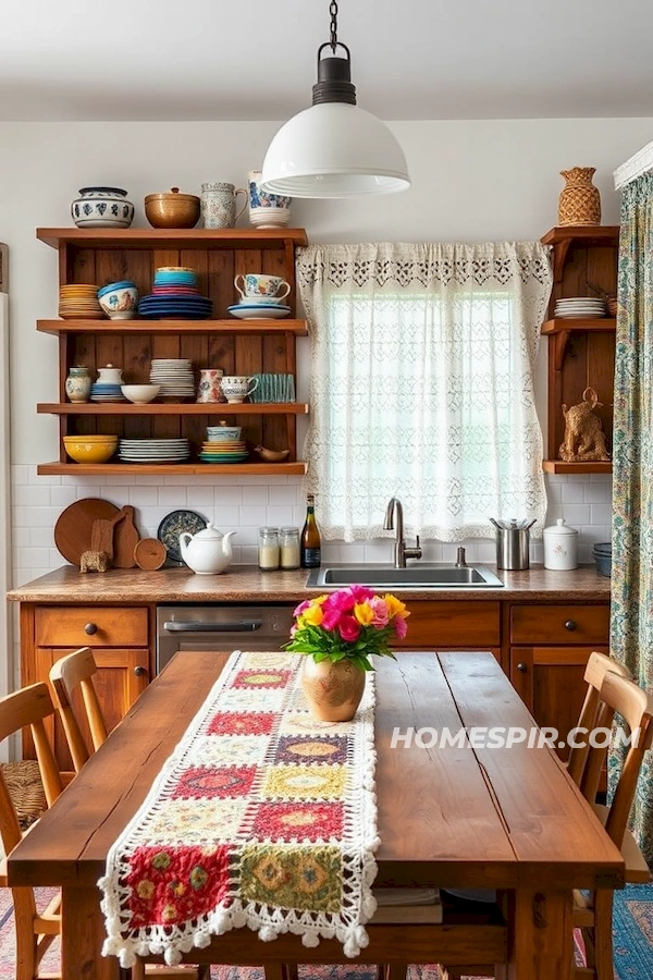 Rustic Wooden Table with Eclectic Runner