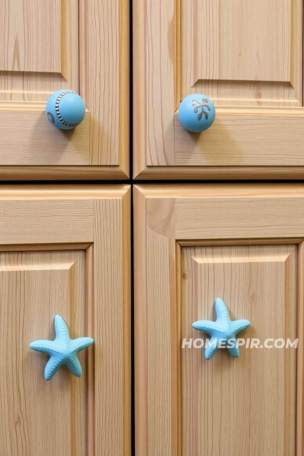 Sea Blue Knobs on Nautical Cabinets