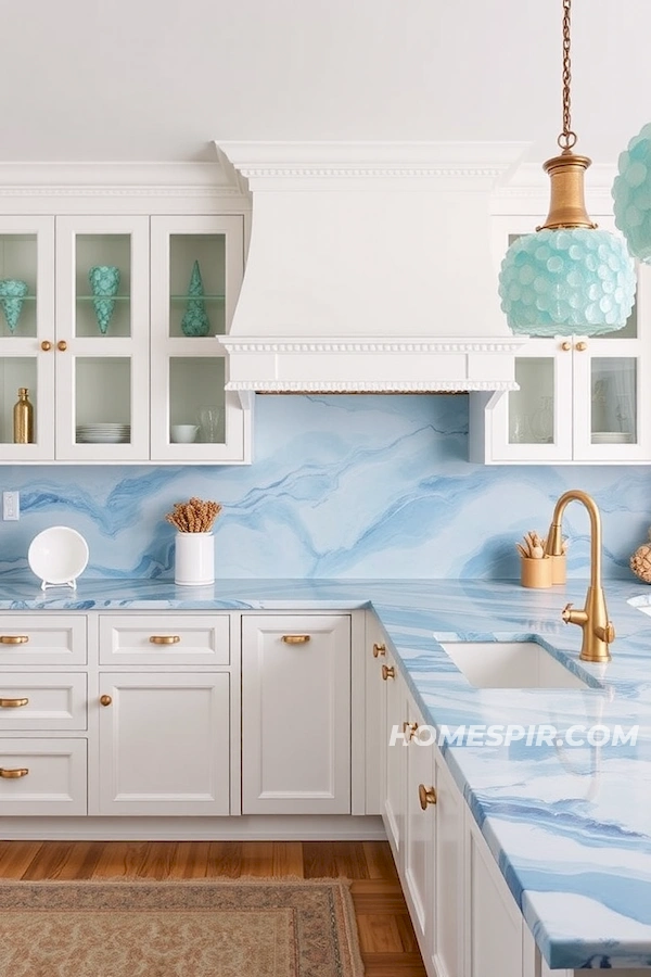 Sea Glass Light Fixtures with Wave Countertops