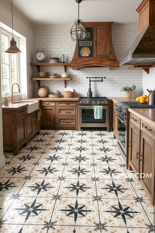 Sea Star and Shell Pattern Kitchen Flooring