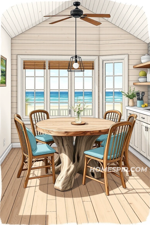 Seabreeze Blue Cushions in Driftwood Dining Area