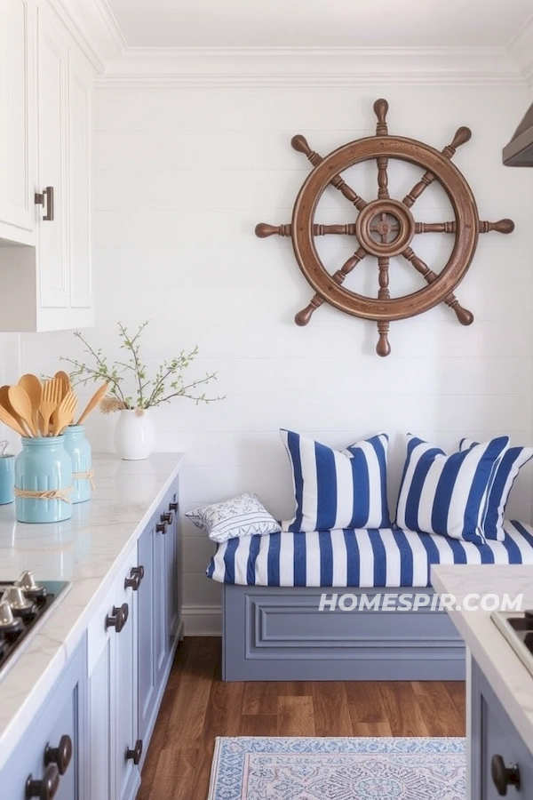 Seascape Inspired Kitchen with Ship Wheel Accent