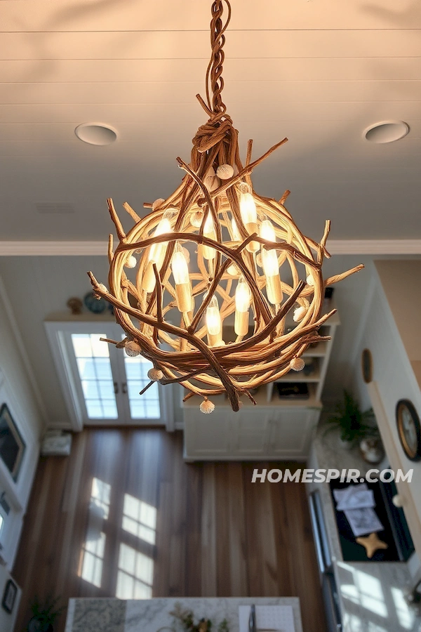 Seashell Adorned Driftwood Light Fixture