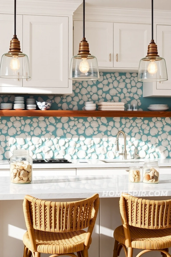 Seashell Backsplash with Nautical Lighting