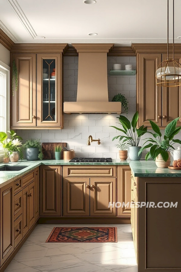 Serene Kitchen with Plant Accents and Marble