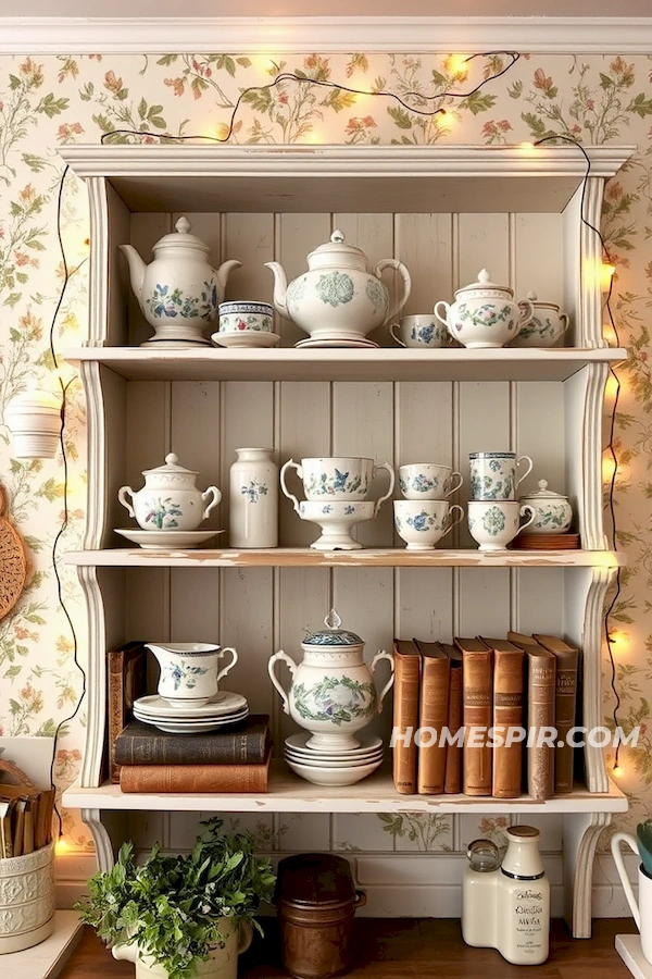 Shabby Chic Open Shelving with Handmade Pottery