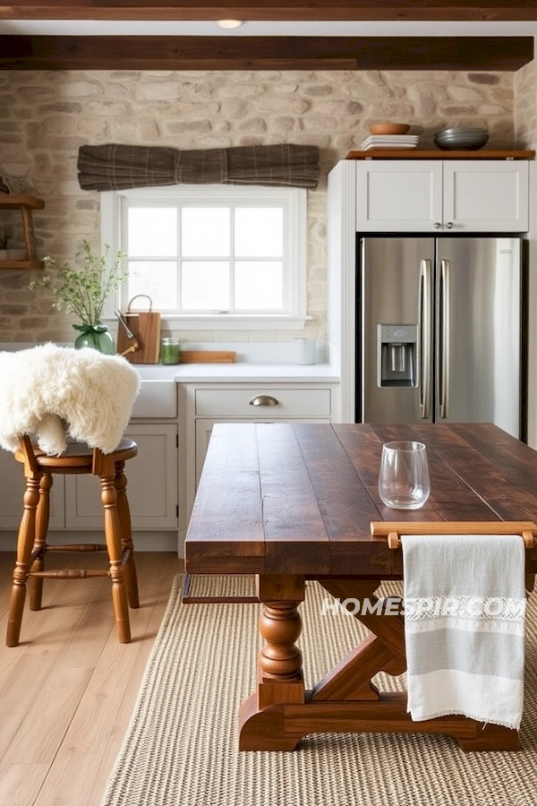 Sheepskin and Jute Rug in Textured Kitchen