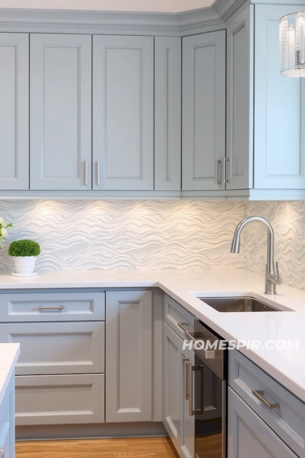 Silver Accents in Blue Kitchen