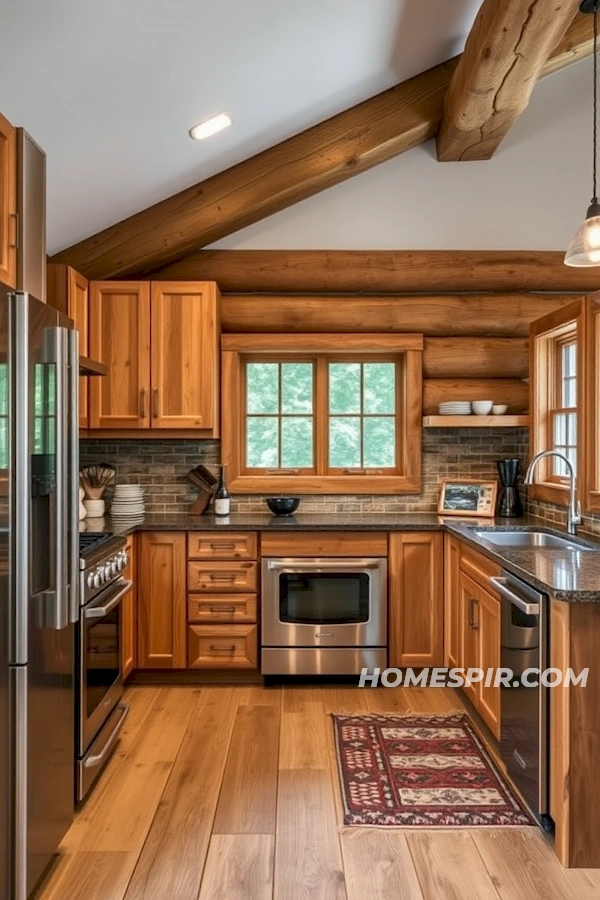 Sleek Appliances in a Log Cabin Setting