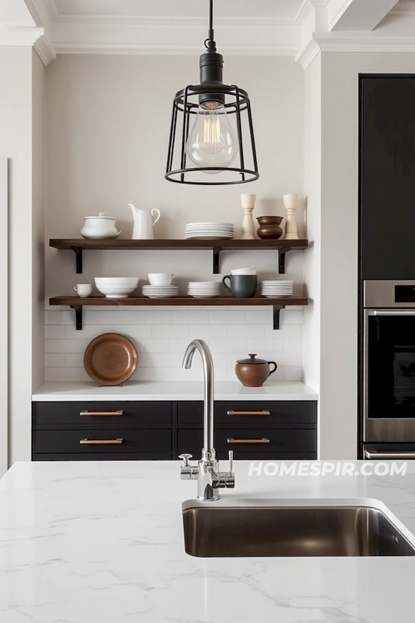 Sleek Countertop and Retro Faucet in Studio Kitchen