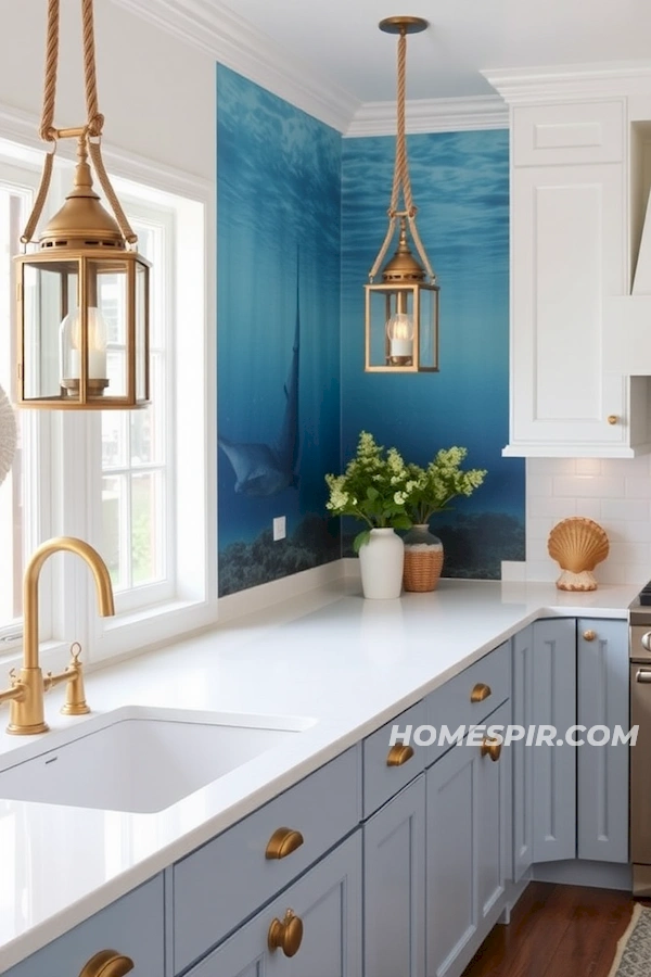 Sleek Countertops and Nautical Wall Mural