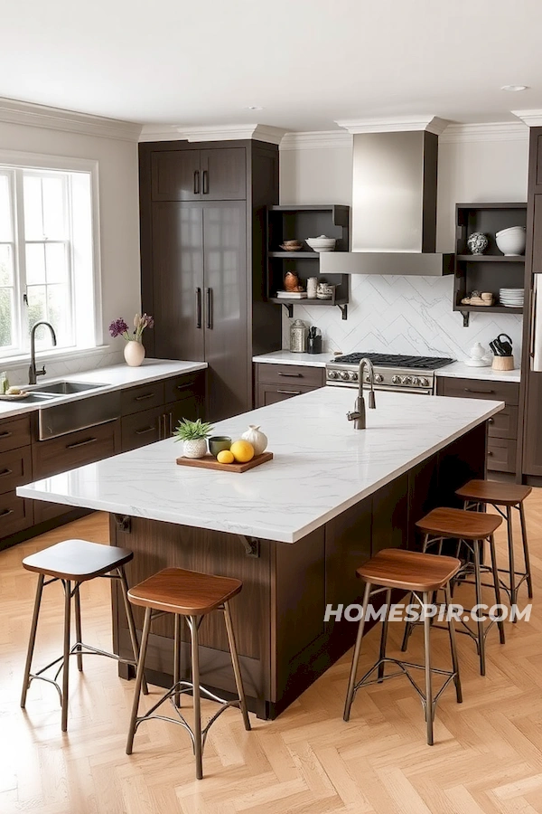 Sleek Marble Island and Farmhouse Sink Integration