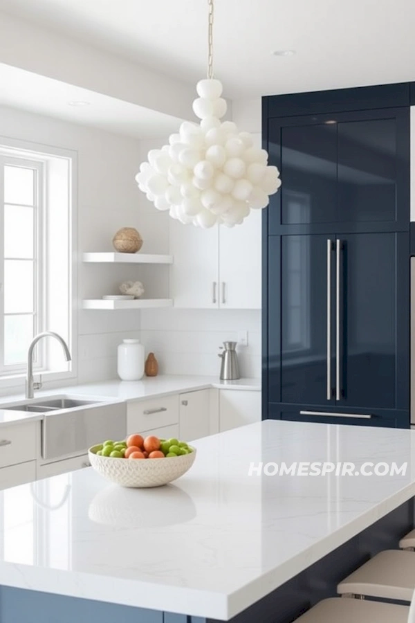 Sleek White and Navy Nautical Kitchen Design