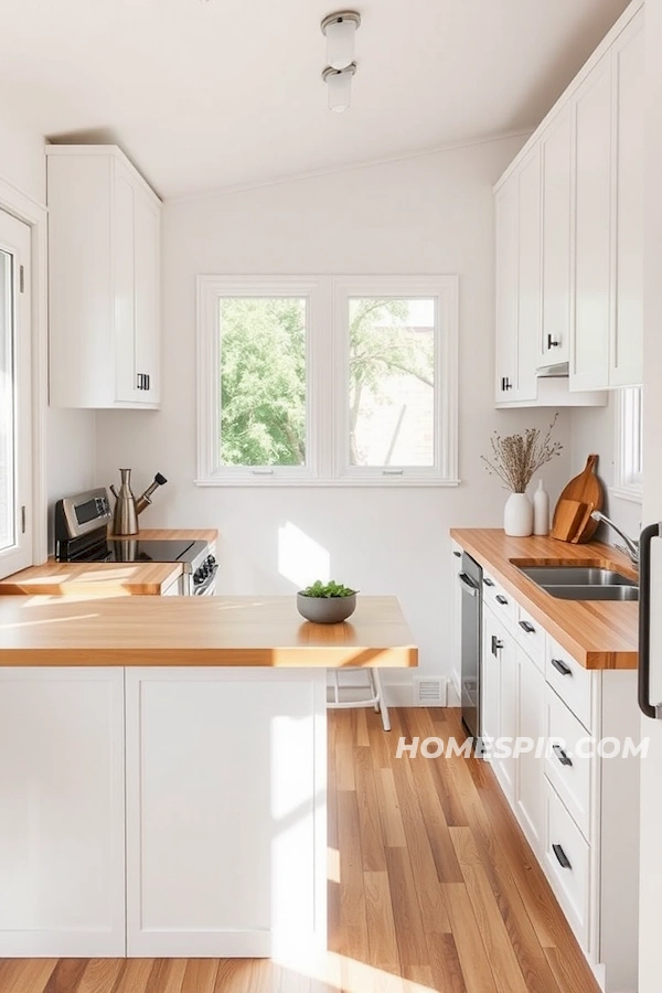 Sleek White Cabinetry in Tiny Kitchen Retreat