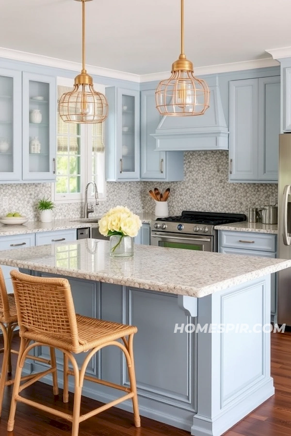 Smooth Stone Counter with Rattan Accents