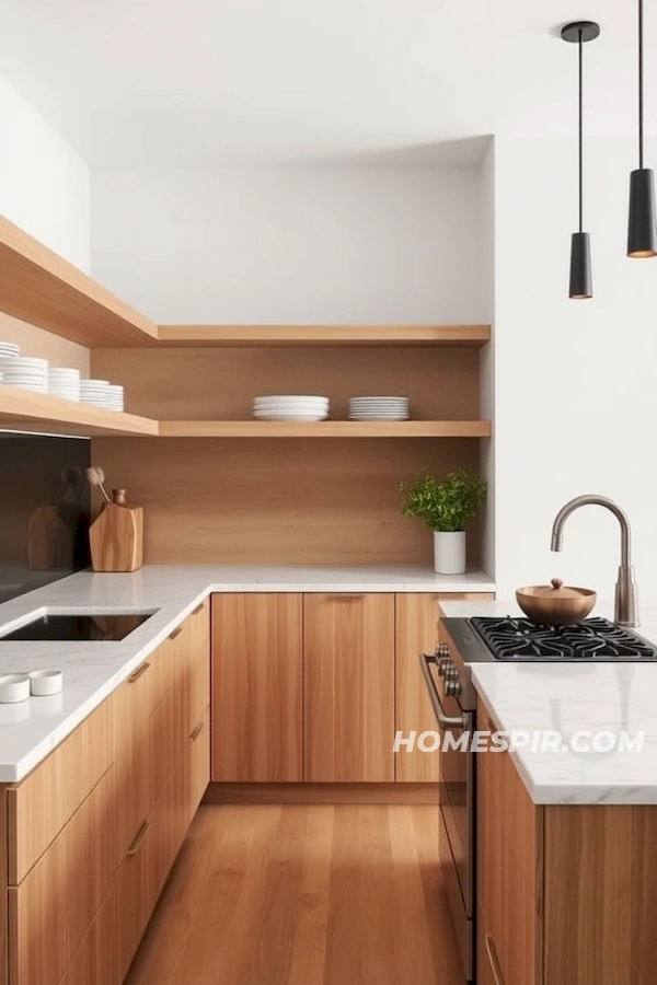 Smooth Wood Shelves in Modern Minimalist Kitchen