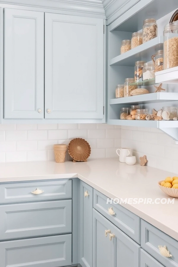 Soft Blue Cabinets with Seashell Details