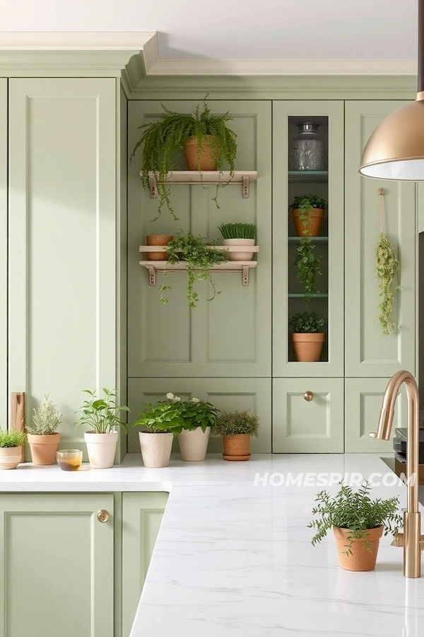 Soft Green Cabinets in Simple Minimalist Kitchen