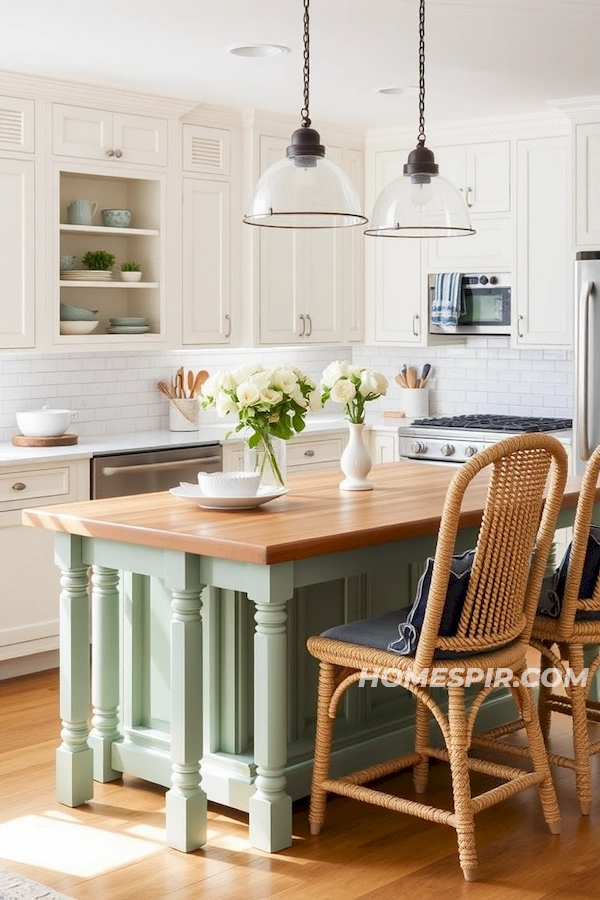 Soft Whites Meet Ocean Hues in Kitchen