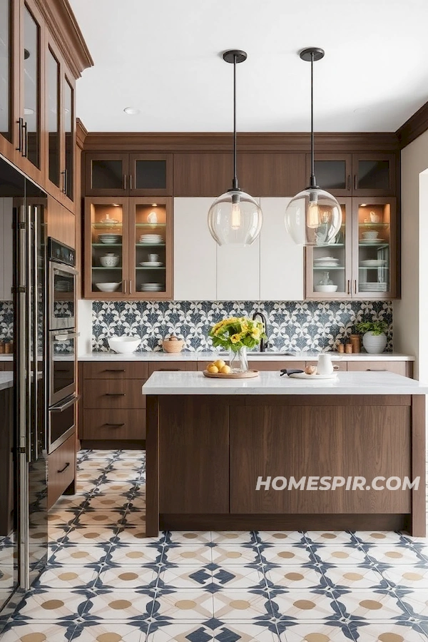 Sophisticated Glass Accents in Mid-Century Kitchen