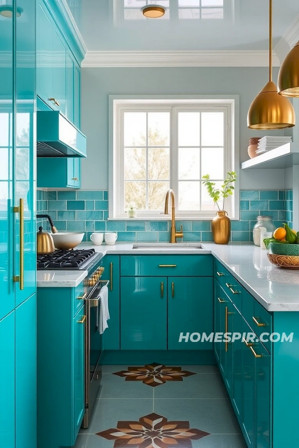 Sophisticated Turquoise Kitchen with Deco Motifs