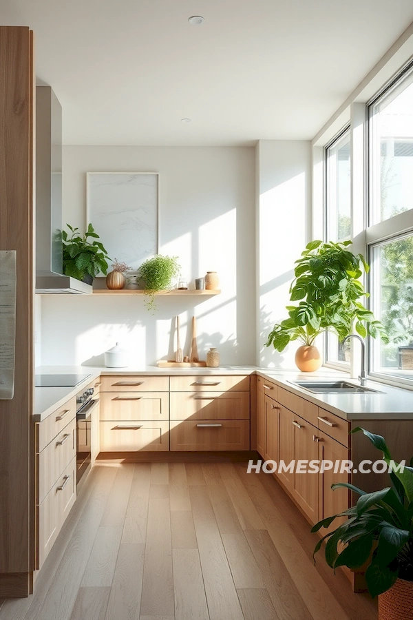 Spacious Studio Kitchen with Neutral and Natural Design