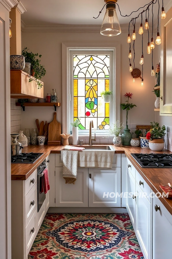 Stained-Glass Window in Free-Spirited Kitchen